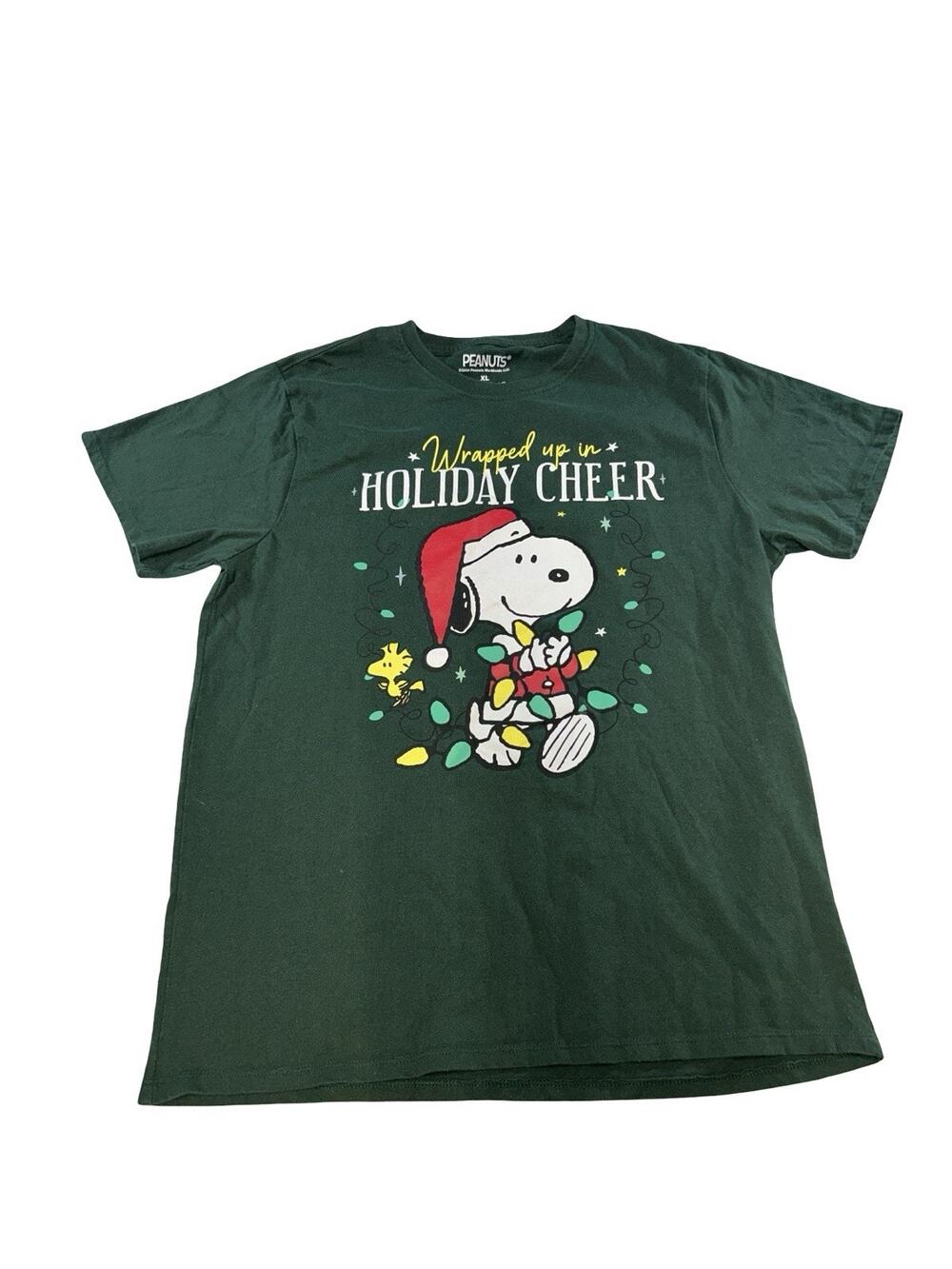 Peanuts Snoopy Holiday Cheer Christmas Graphic T-Shirt Adult XL Green